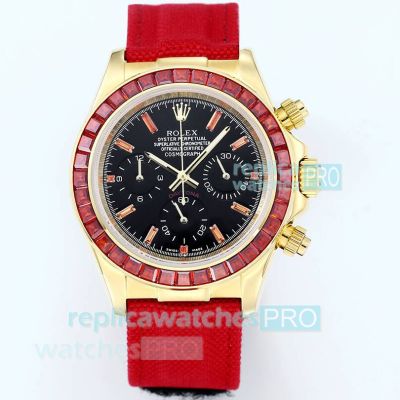 Japan-Made Rolex Daytona 43mm Black Dial Ruby Bezel Quartz Chronograph Watch 